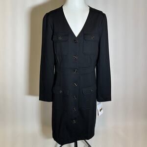 NWD Nanette Lepore Black Long Sleeve Utility Ponte Shirtdress Womens Size 12